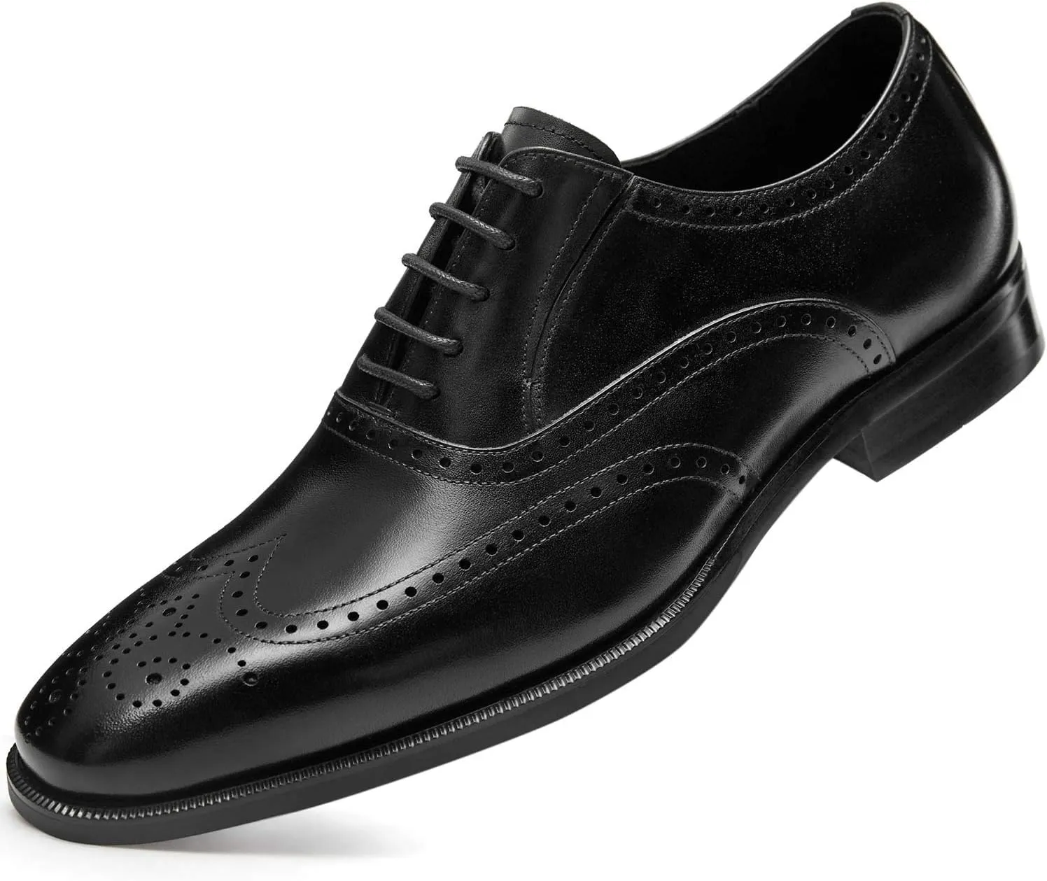 FRASOICUS Men’s Dress Shoes with Genuine Leather in Classic Brogue Elastic Band Oxford Formal