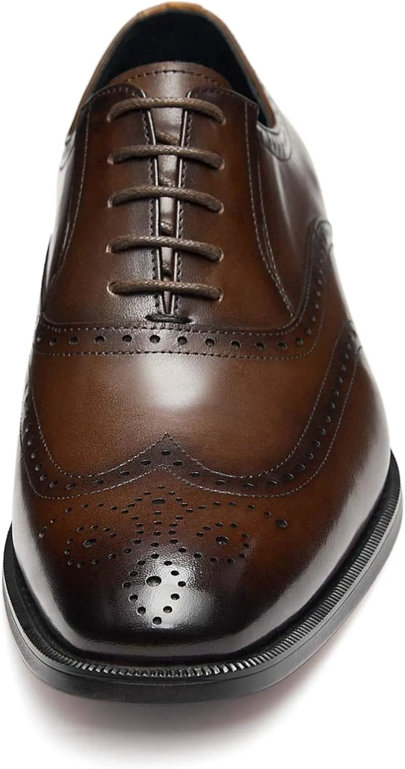 FRASOICUS Men’s Dress Shoes with Genuine Leather in Classic Brogue Elastic Band Oxford Formal