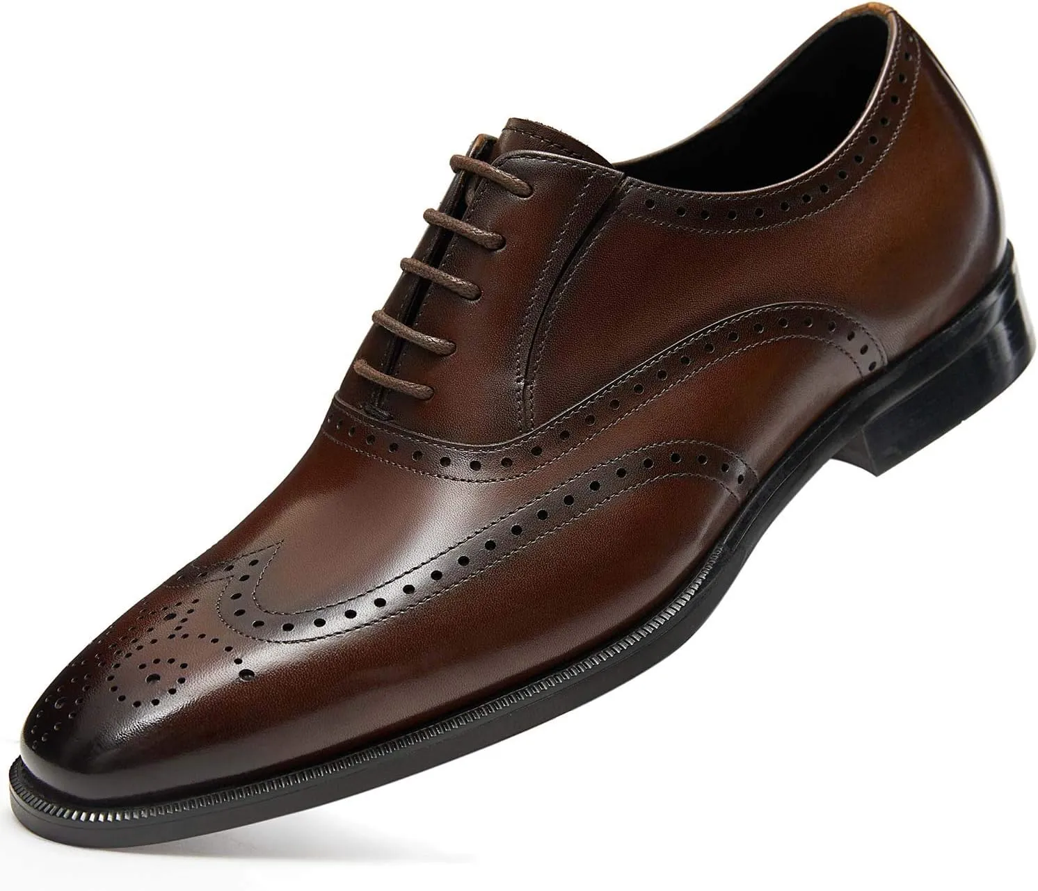 FRASOICUS Men’s Dress Shoes with Genuine Leather in Classic Brogue Elastic Band Oxford Formal