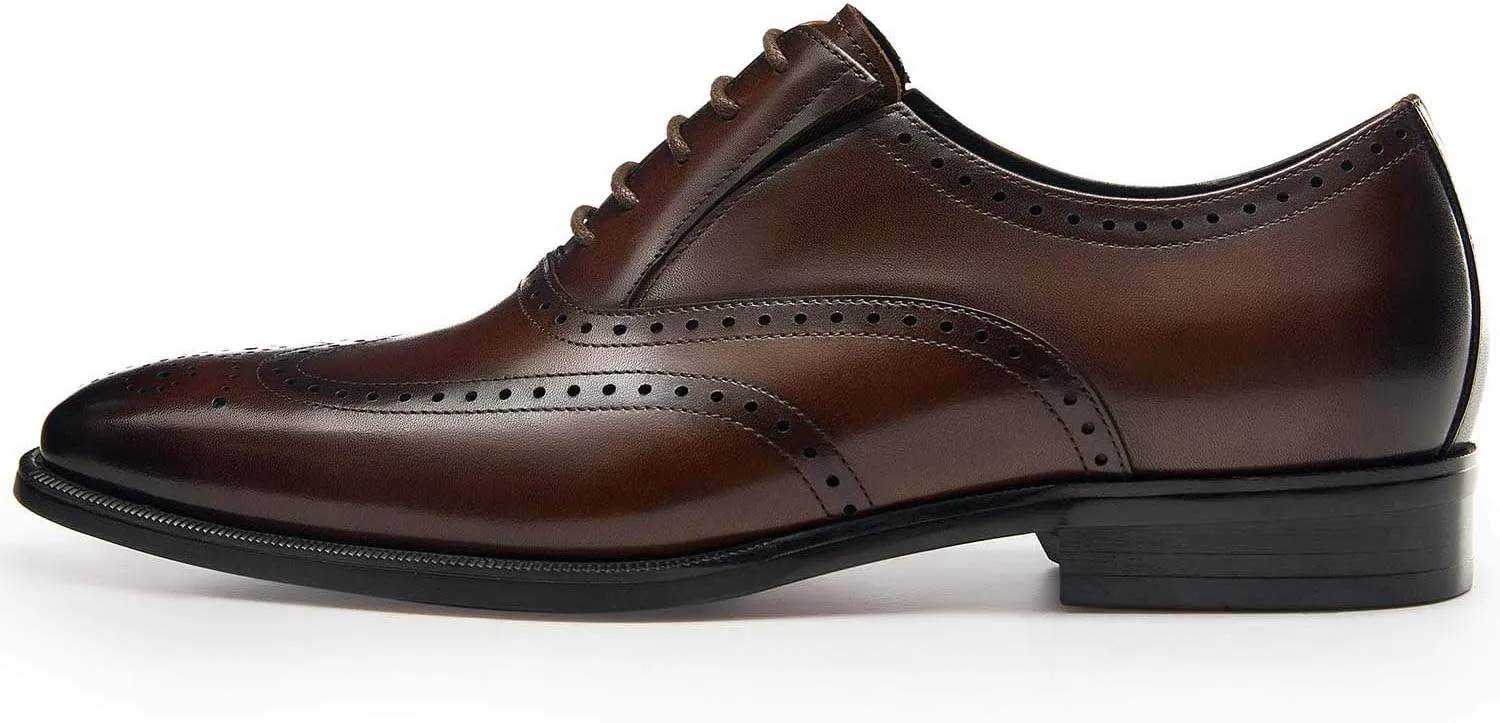 FRASOICUS Men’s Dress Shoes with Genuine Leather in Classic Brogue Elastic Band Oxford Formal