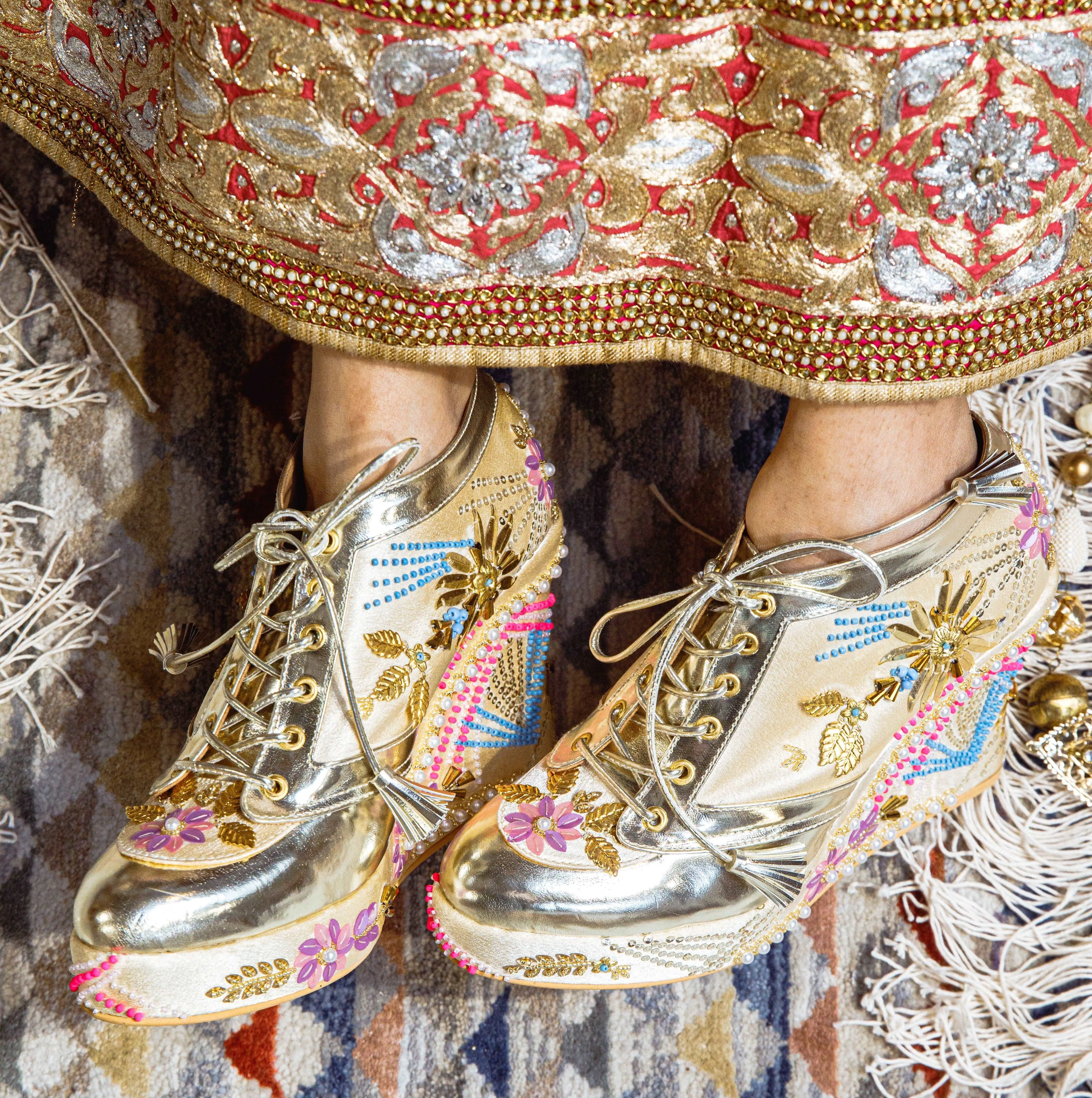 Gold Embroidered Bridal Sneaker Wedges - Customized Wedding Shoes