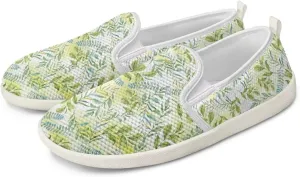 Green Leaf Wide Fashion Slip On Barefoot Women Casual Zero Drop Running Workout Soft Play Training Sneaker for Ladies Waterproof Non-Slip Cross-Trainer for Womens White US 8.5