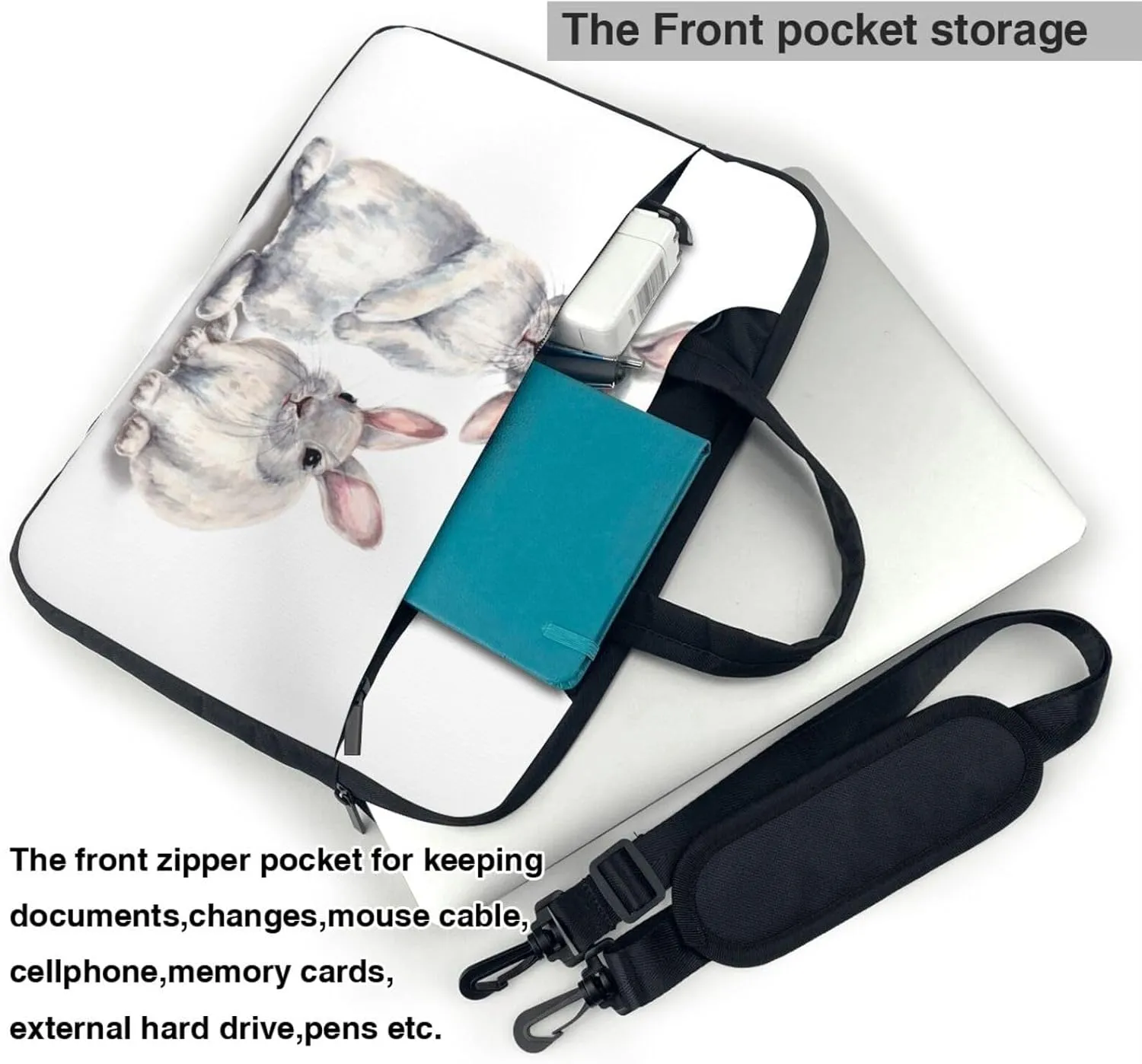 Grey Rabbits Hare Sketch Laptop Bag Shoulder Messenger Bag Computer Briefcase Bag For Business Office Work