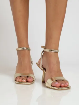 Hi Shaped Padded Metallic Mule Heel With Ankle Buckle - Gold