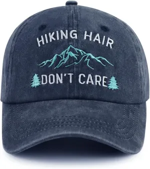 Hiking Hair Don't Care Hat for Men Women, Funny Adjustable Mountain Trees Baseball Cap for Camping Lovers Hiker