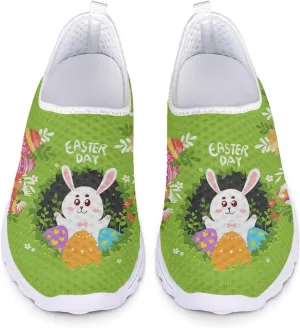 HUIACONG Easter Day Rabbit Egg Sneakers for Women Teen Green Running Trainer Slip on Walking Shoes Size 8 Lightweight Tennis Shoes Outdoor Yoga Dance Footwear Tennis Gym Athletic Shoes