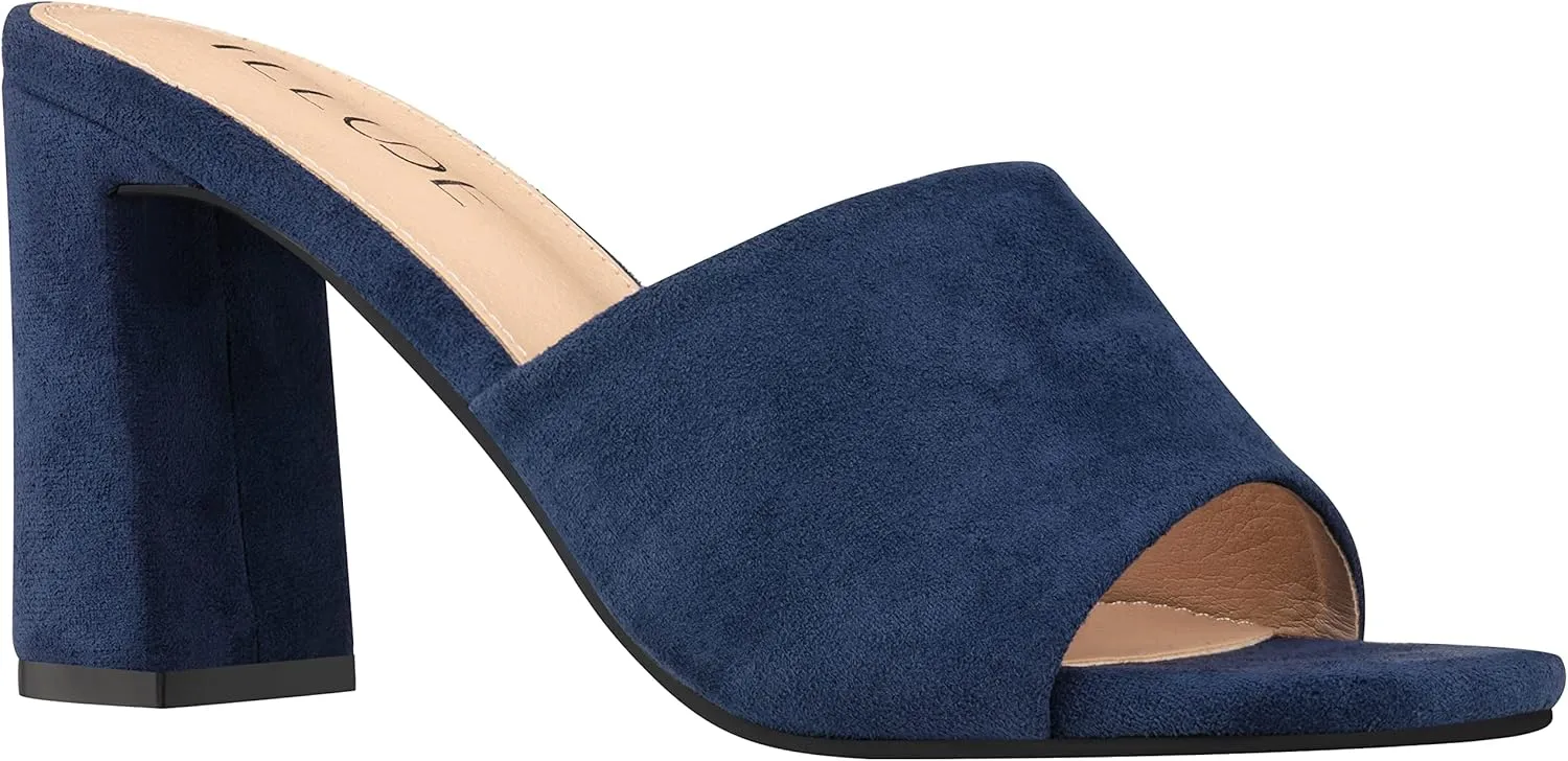 ILLUDE Women’s Block Heel Single Strap Square Toe Heeled Sandal Slip On Mule - Demi - Demi