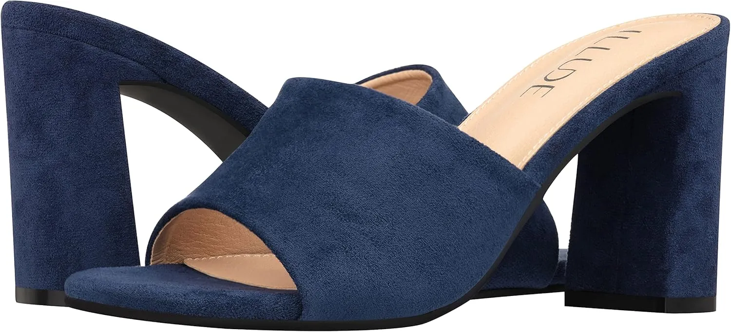 ILLUDE Women’s Block Heel Single Strap Square Toe Heeled Sandal Slip On Mule - Demi - Demi