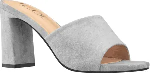 ILLUDE Women’s Block Heel Single Strap Square Toe Heeled Sandal Slip On Mule - Demi - Demi