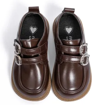ISINSER Toddler Boys Girls Classic Dress Shoes Little Kid PU Leather Comfort Rubble Sole Oxford School Uniform Wedding Flats