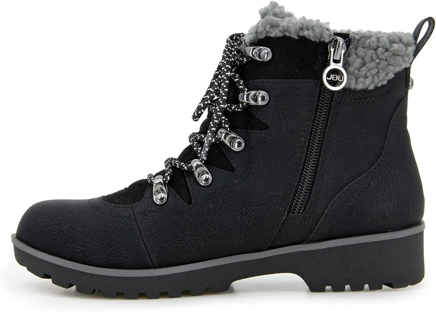 JBU Women's Poland Lace Up with Faux Shearling Fashion Comfort Waterproof Ankle Boot