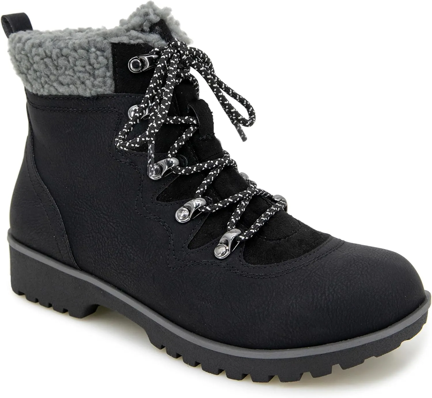 JBU Women's Poland Lace Up with Faux Shearling Fashion Comfort Waterproof Ankle Boot