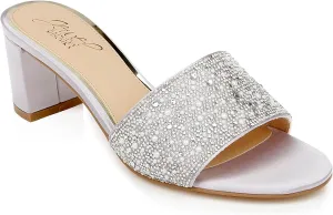 Jewel Badgley Mischka Della Glitter Block Heel Mules