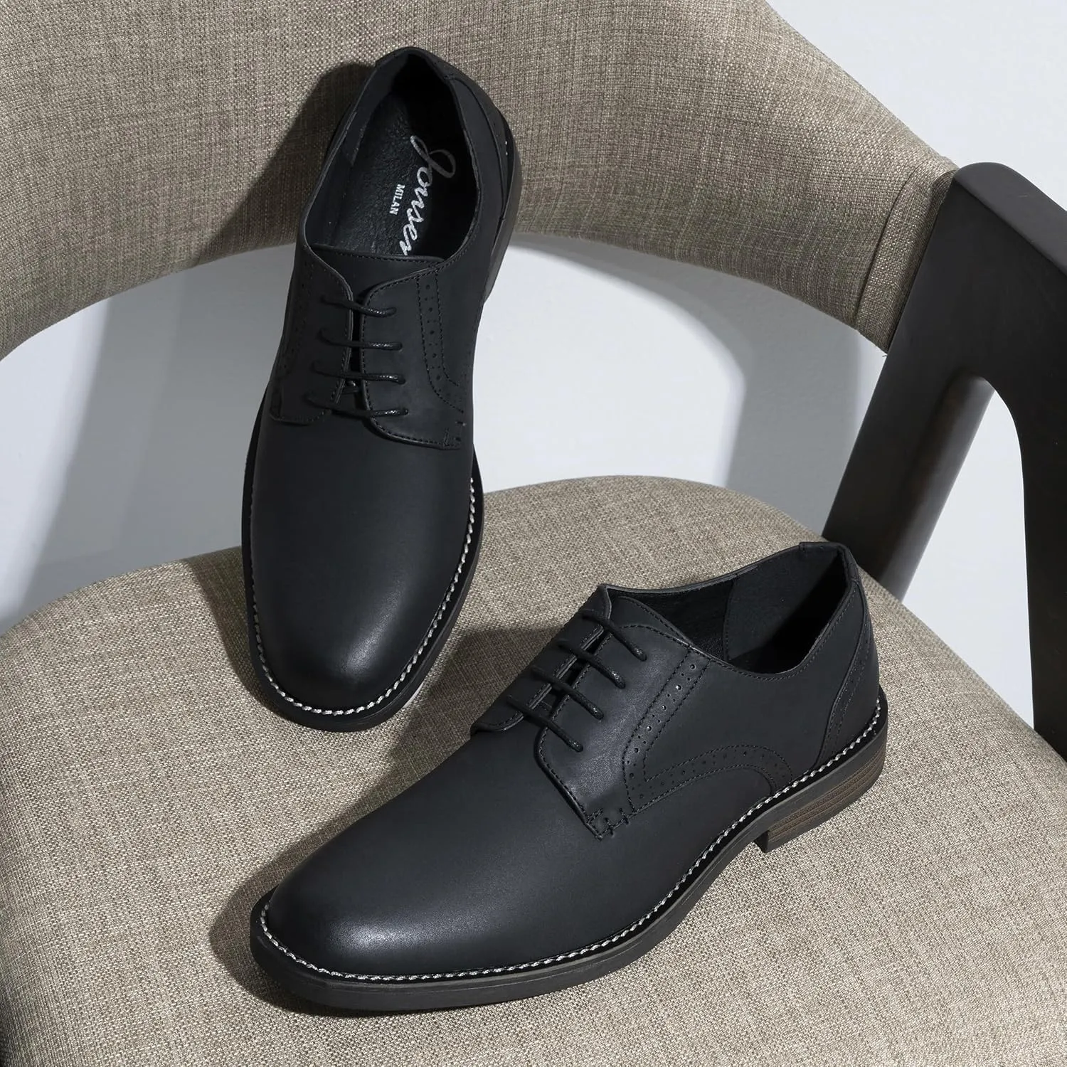 Jousen Mens Dress Shoes Retro Plain Toe Business Casual Oxfords Dress Shoes for Men