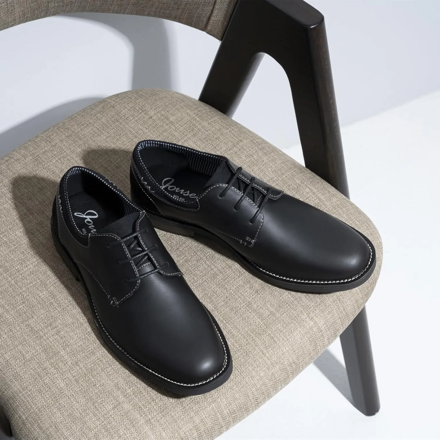 Jousen Mens Dress Shoes Retro Plain Toe Business Casual Oxfords Dress Shoes for Men