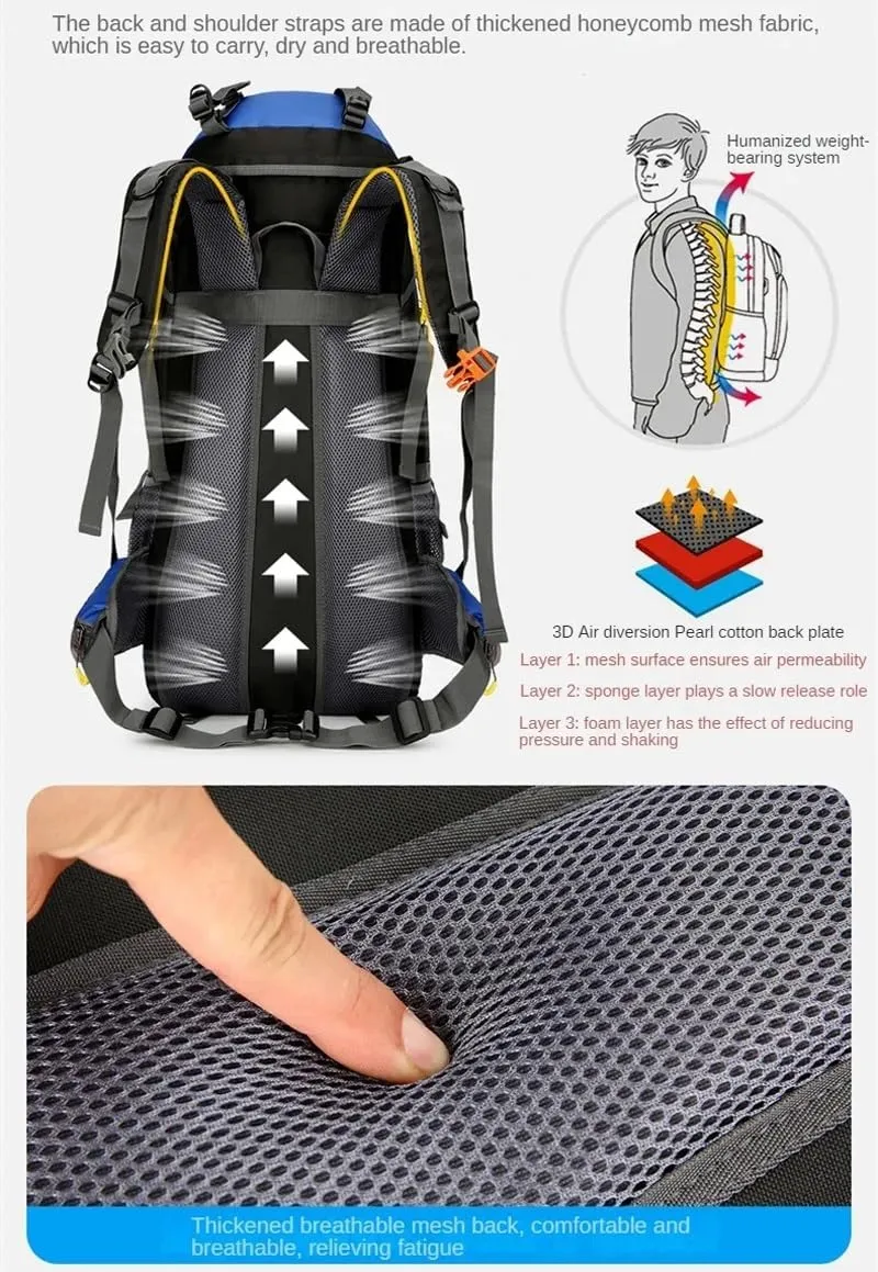 JSEIAJB 65L Outdoor Waterproof Backpack Travel Camping Climbing Sport Bag Nature Hiking Mountaineering Bag