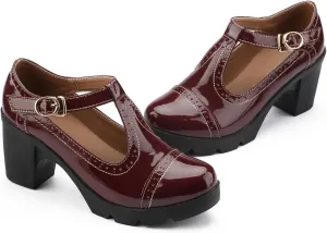 kkdom Women's T-Strap Mary Jane Pumps Oxfords Mid Block Heel Platform Court Dress Shoes