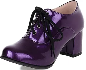 KOKOMOMO Womens Wingtip Shoes Patent Leather Lace Up Oxford Heels Chunky Brogue Shoes