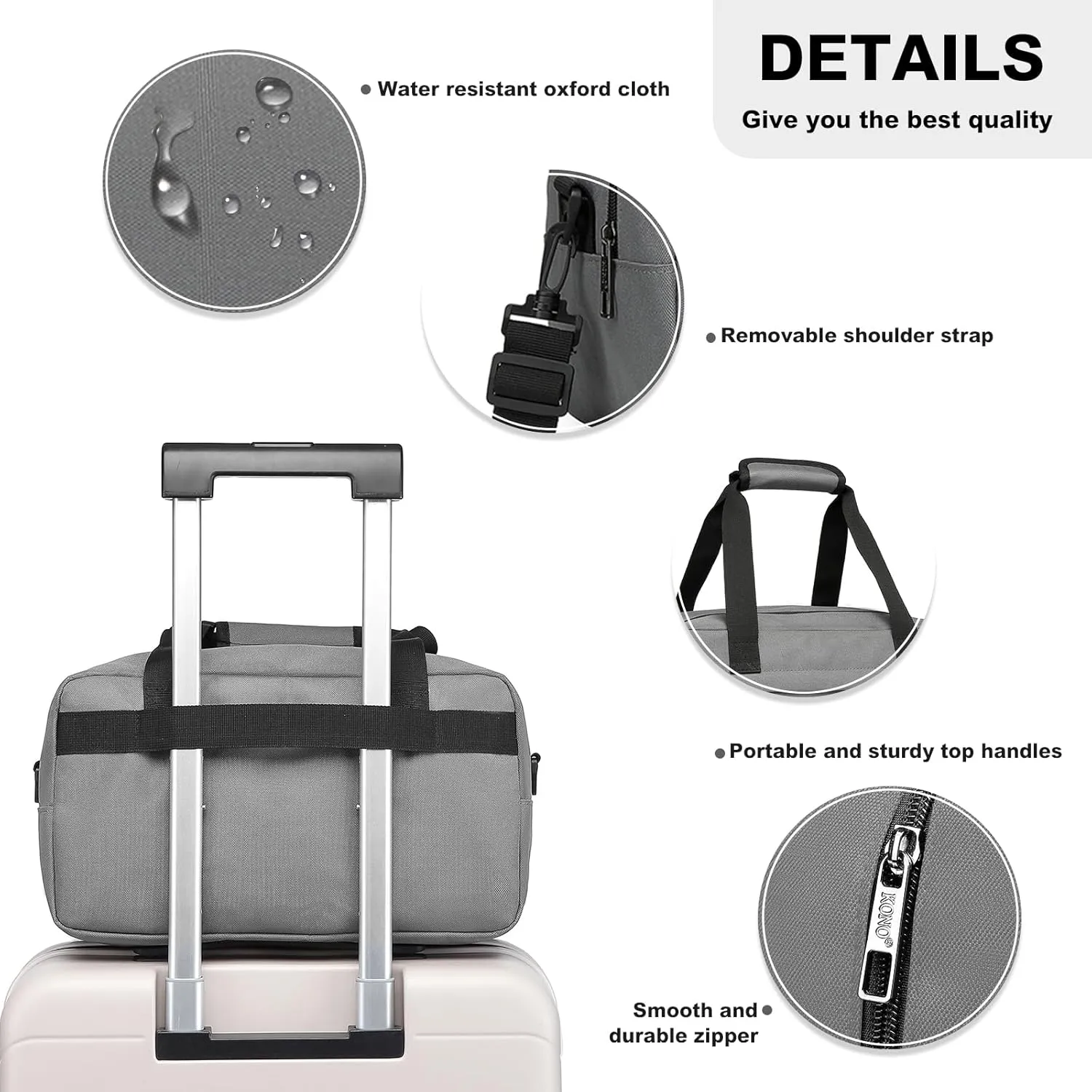 Kono Travel Duffel - 14L Under Seat Carry-On Sports Tote Gym Weekender Overnight Bag - 13.78"x7.87"x7.87" Gray