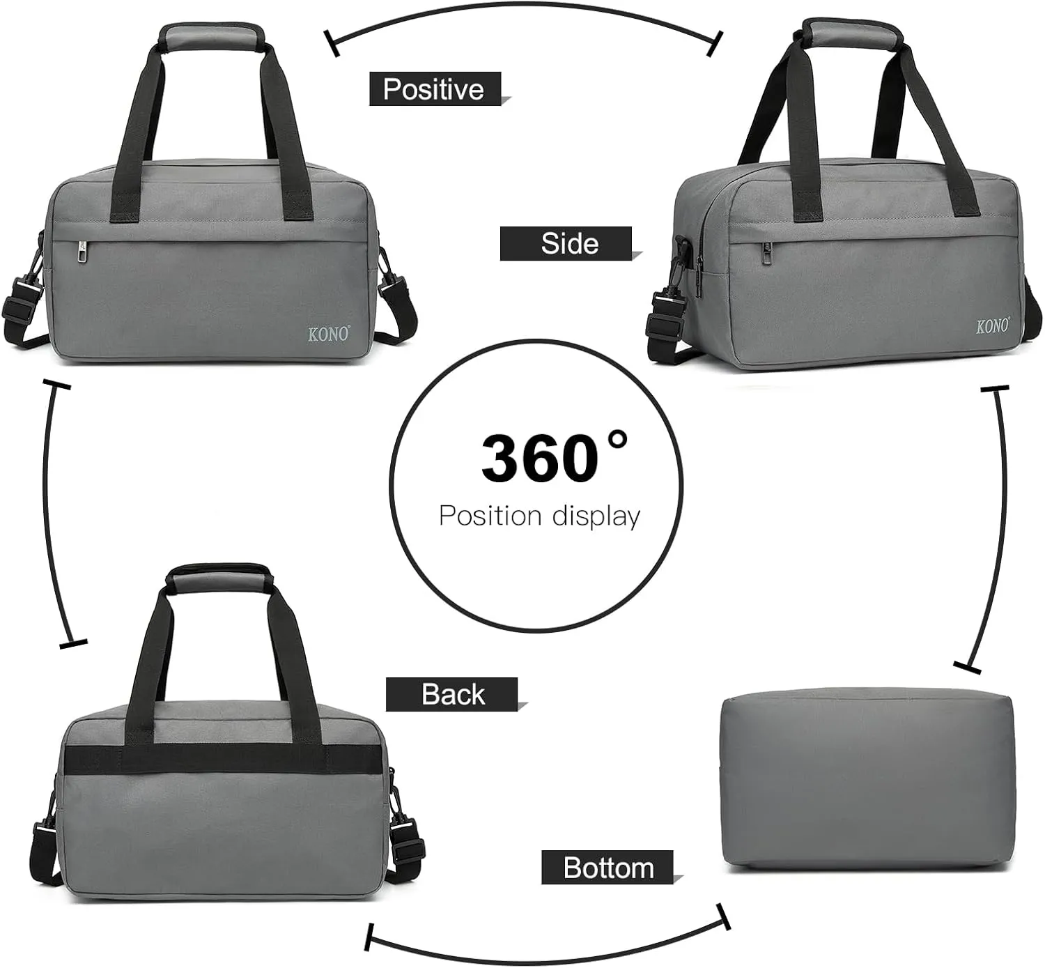 Kono Travel Duffel - 14L Under Seat Carry-On Sports Tote Gym Weekender Overnight Bag - 13.78"x7.87"x7.87" Gray