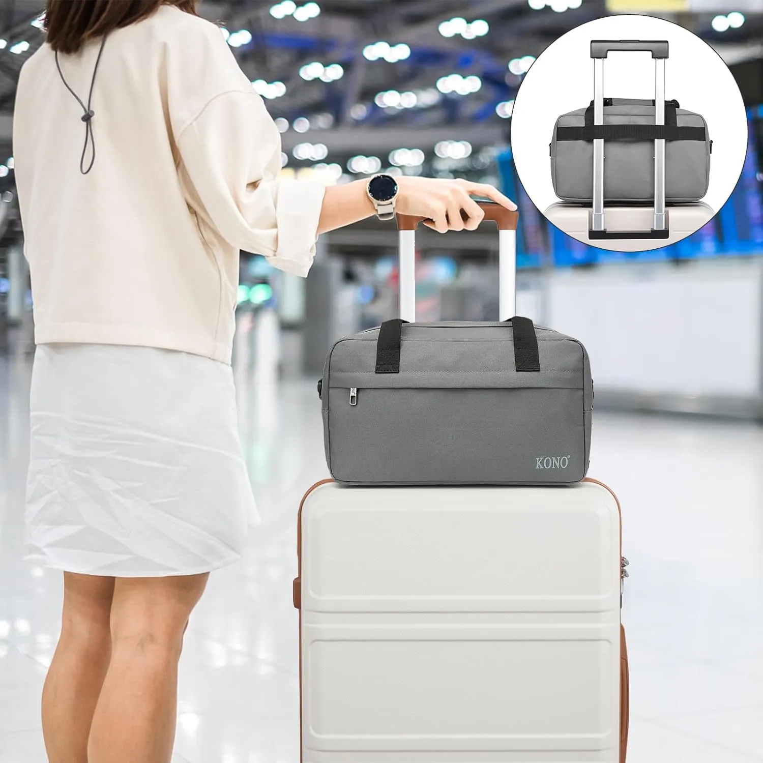 Kono Travel Duffel - 14L Under Seat Carry-On Sports Tote Gym Weekender Overnight Bag - 13.78"x7.87"x7.87" Gray