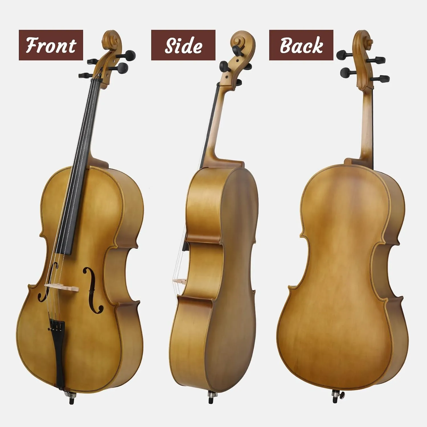 Ktaxon Full-Size Cello, Beginner Cello 4/4, Acoustic Cello Set with Portable Bag, Bow, Rosin, Bridge, Adults & Kids String Musical Instruments(Matte Golden)