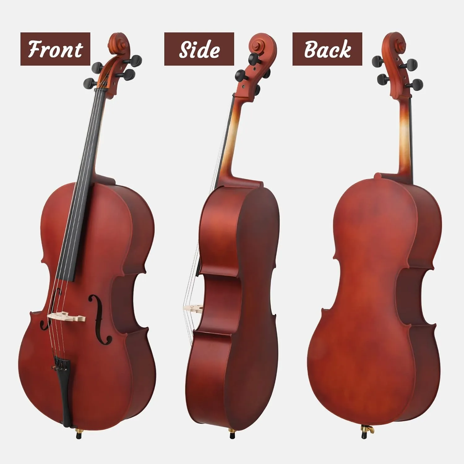 Ktaxon Full-Size Cello, Beginner Cello 4/4, Acoustic Cello Set with Portable Bag, Bow, Rosin, Bridge, Adults & Kids String Musical Instruments(Matte Nature)