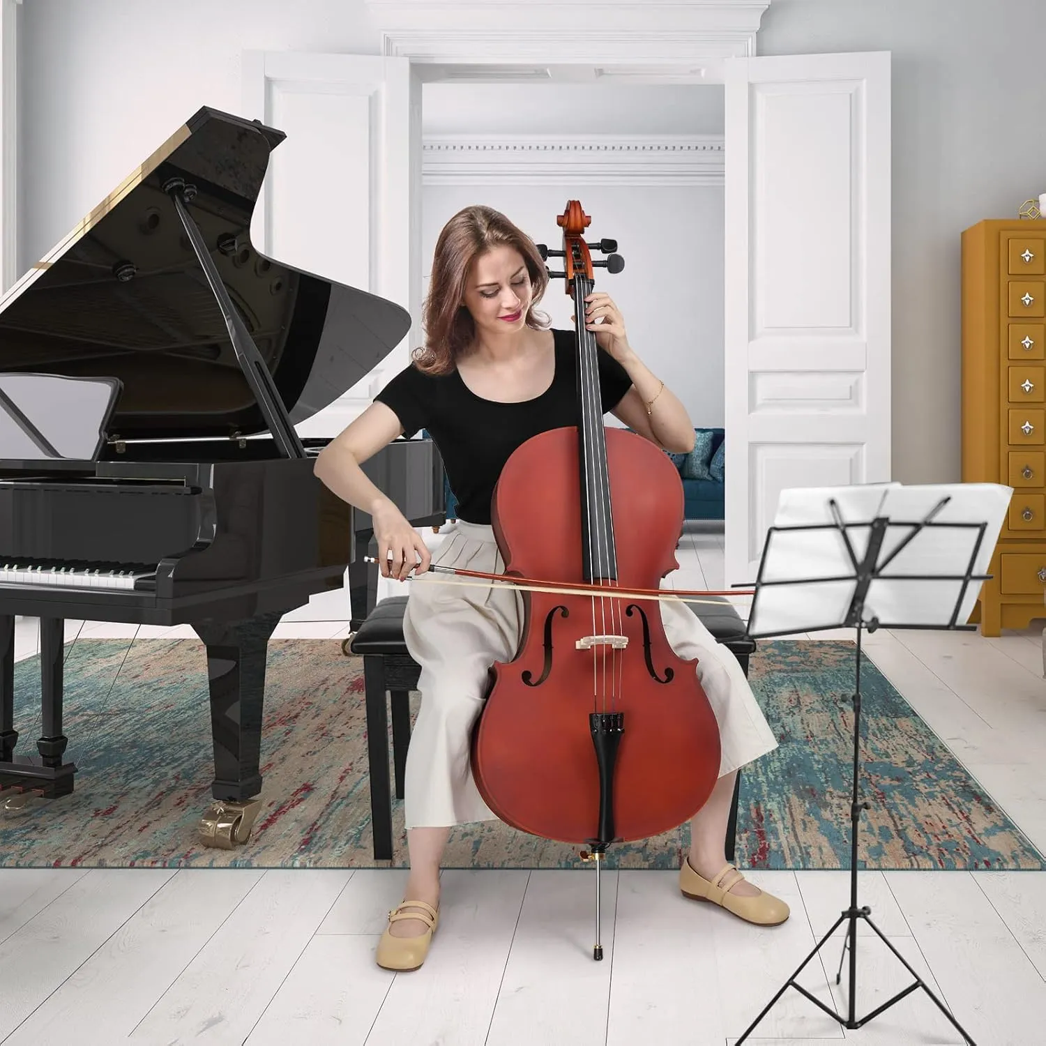 Ktaxon Full-Size Cello, Beginner Cello 4/4, Acoustic Cello Set with Portable Bag, Bow, Rosin, Bridge, Adults & Kids String Musical Instruments(Matte Nature)