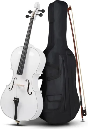 Ktaxon Full-Size Cello, Beginner Cello 4/4, Acoustic Cello Set with Portable Bag, Bow, Rosin, Bridge, Adults & Kids String Musical Instruments(White)