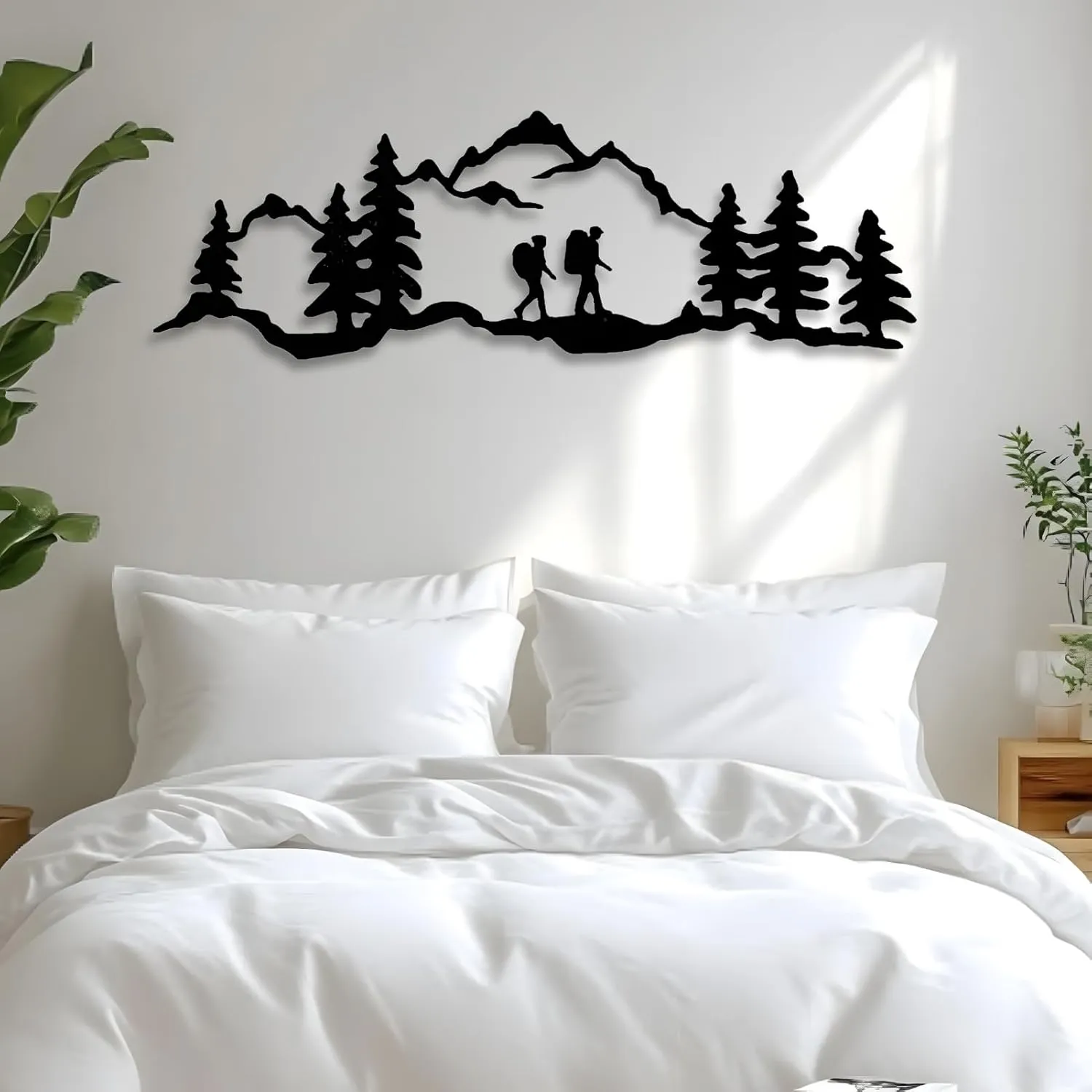 kuestboy Hiking Wall Art,Mountain Metal Wall Art,Mountain Range with Hiker,Mountain Scape Decor,Mountain With Trees,Camping Art,Mountain Scene (35"x12" | 90 x 30cm)