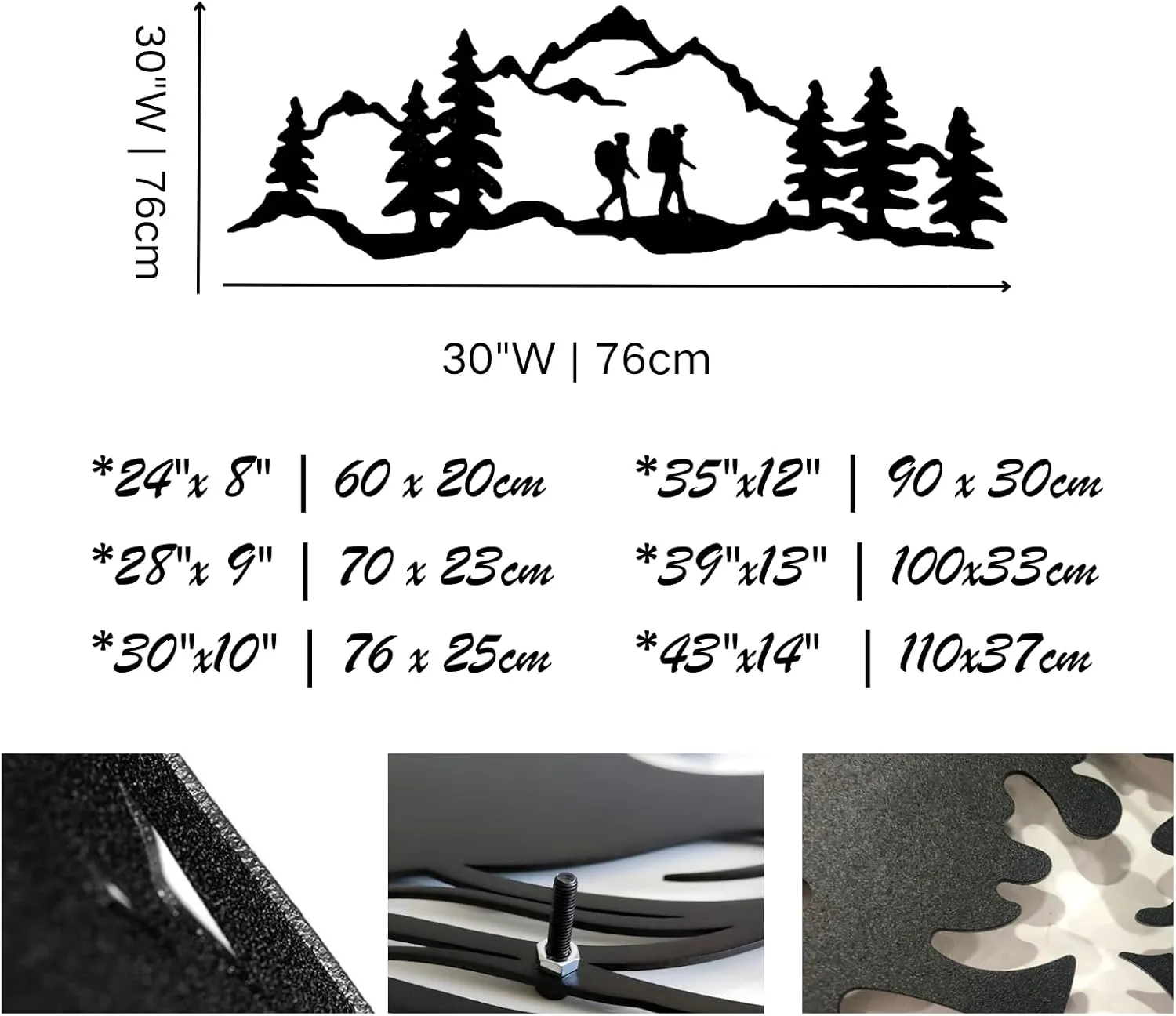 kuestboy Hiking Wall Art,Mountain Metal Wall Art,Mountain Range with Hiker,Mountain Scape Decor,Mountain With Trees,Camping Art,Mountain Scene (35"x12" | 90 x 30cm)