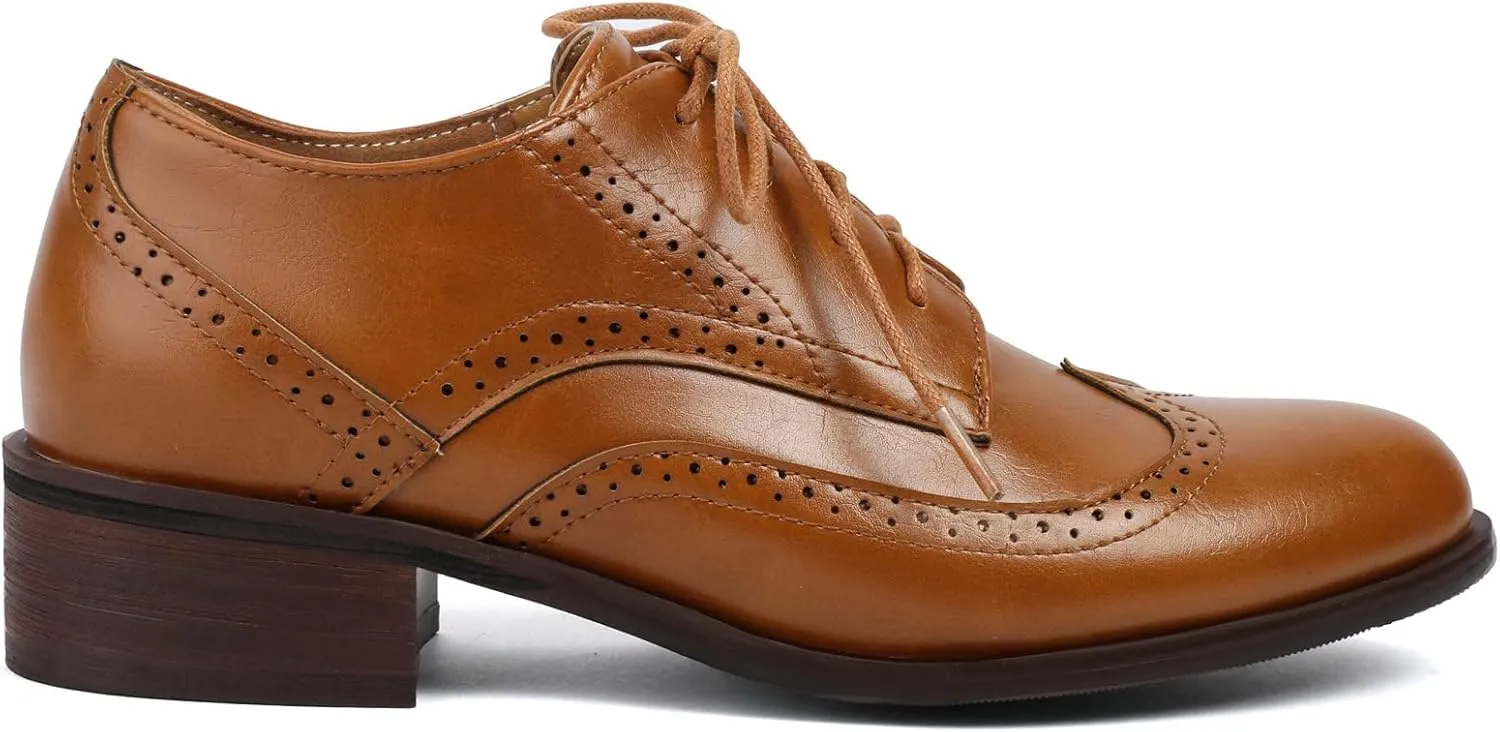 KysBloes Women Oxford Flats Lace Up Wingtip Brogue Shoes Low Heel Closed Toe Vintage Saddle Shoes