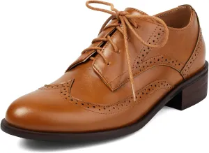 KysBloes Women Oxford Flats Lace Up Wingtip Brogue Shoes Low Heel Closed Toe Vintage Saddle Shoes