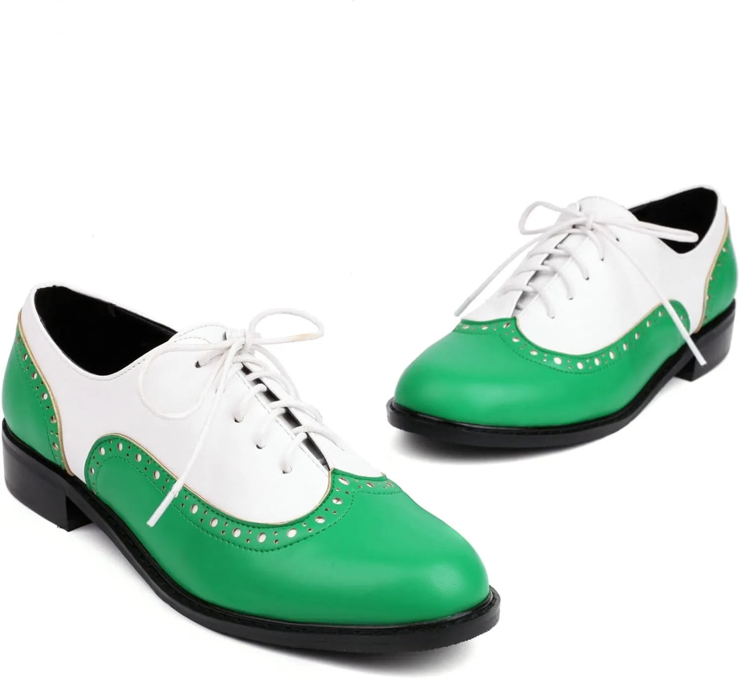 KysBloes Women Oxford Flats Lace Up Wingtip Brogue Shoes Low Heel Closed Toe Vintage Saddle Shoes