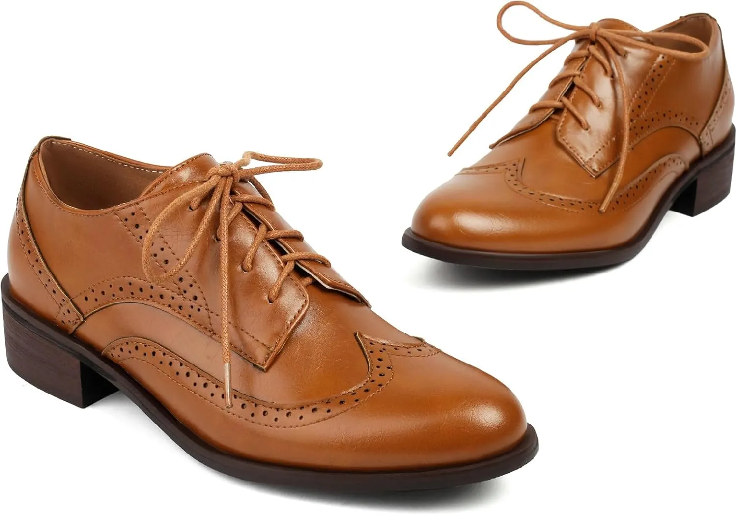 KysBloes Women Oxford Flats Lace Up Wingtip Brogue Shoes Low Heel Closed Toe Vintage Saddle Shoes