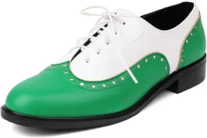 KysBloes Women Oxford Flats Lace Up Wingtip Brogue Shoes Low Heel Closed Toe Vintage Saddle Shoes