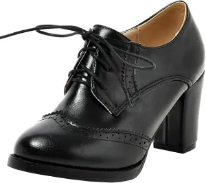 KysBloes Women's Wingtip Oxford Lace Up Shoes Chunky Block Heel Vintage Brogues Classic Closed Toe Saddle Shoes Gift Booties