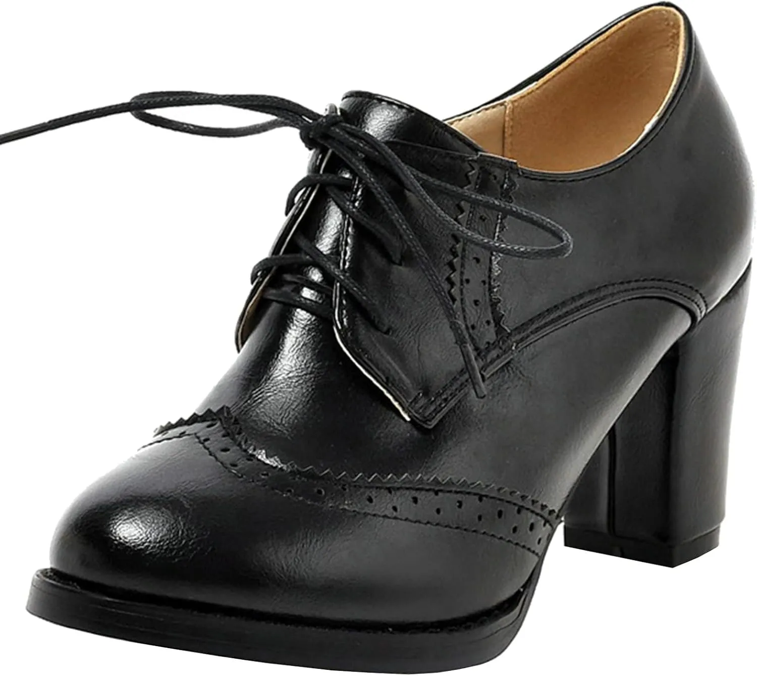 KysBloes Women's Wingtip Oxford Lace Up Shoes Chunky Block Heel Vintage Brogues Classic Closed Toe Saddle Shoes Gift Booties