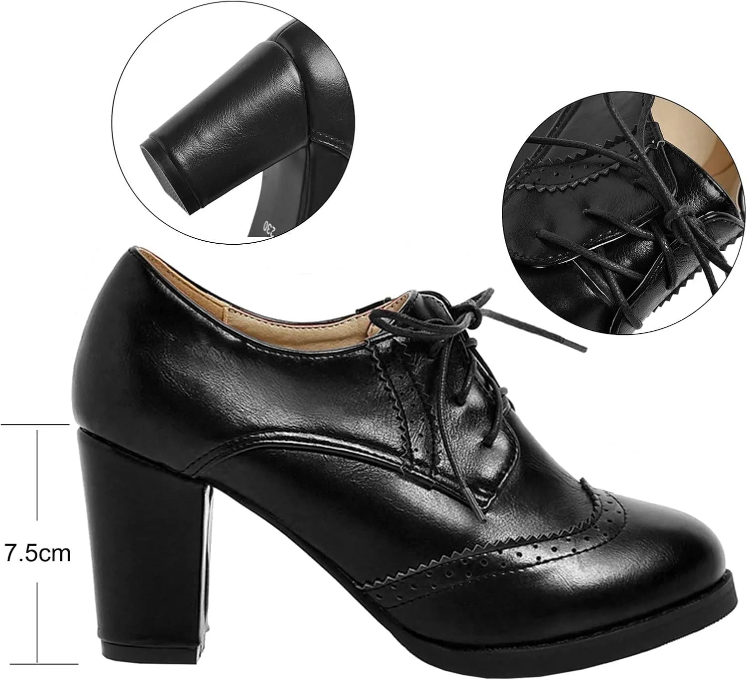KysBloes Women's Wingtip Oxford Lace Up Shoes Chunky Block Heel Vintage Brogues Classic Closed Toe Saddle Shoes Gift Booties