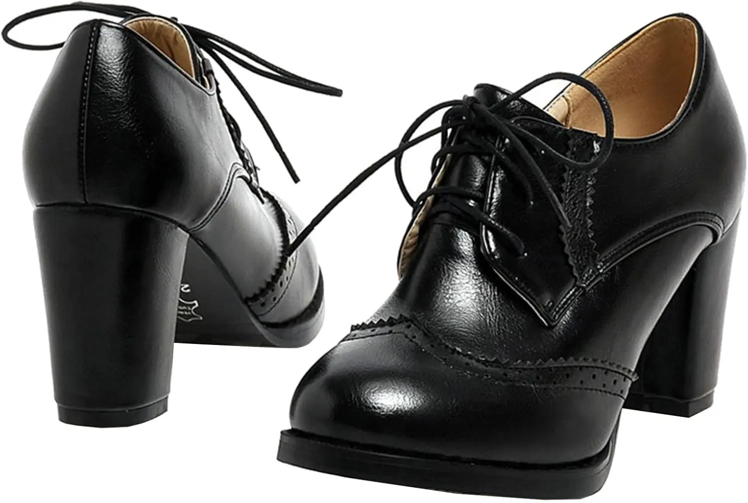 KysBloes Women's Wingtip Oxford Lace Up Shoes Chunky Block Heel Vintage Brogues Classic Closed Toe Saddle Shoes Gift Booties