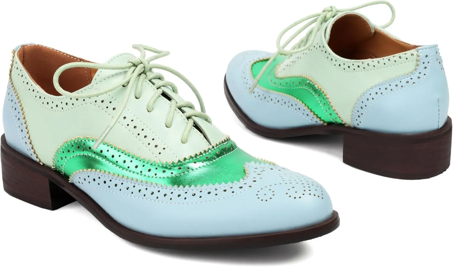 Lace-up Wingtips Oxford Shoes for Women Cutout Brogues Saddle Shoes