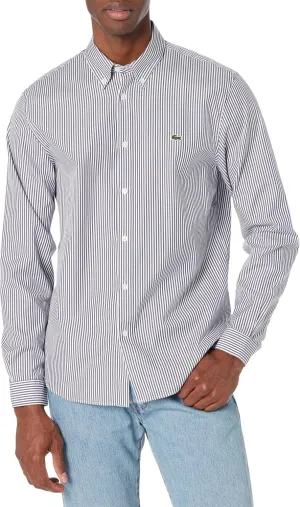 Lacoste Men's Regular Fit Long Sleeve Button Down Stripe Shirt