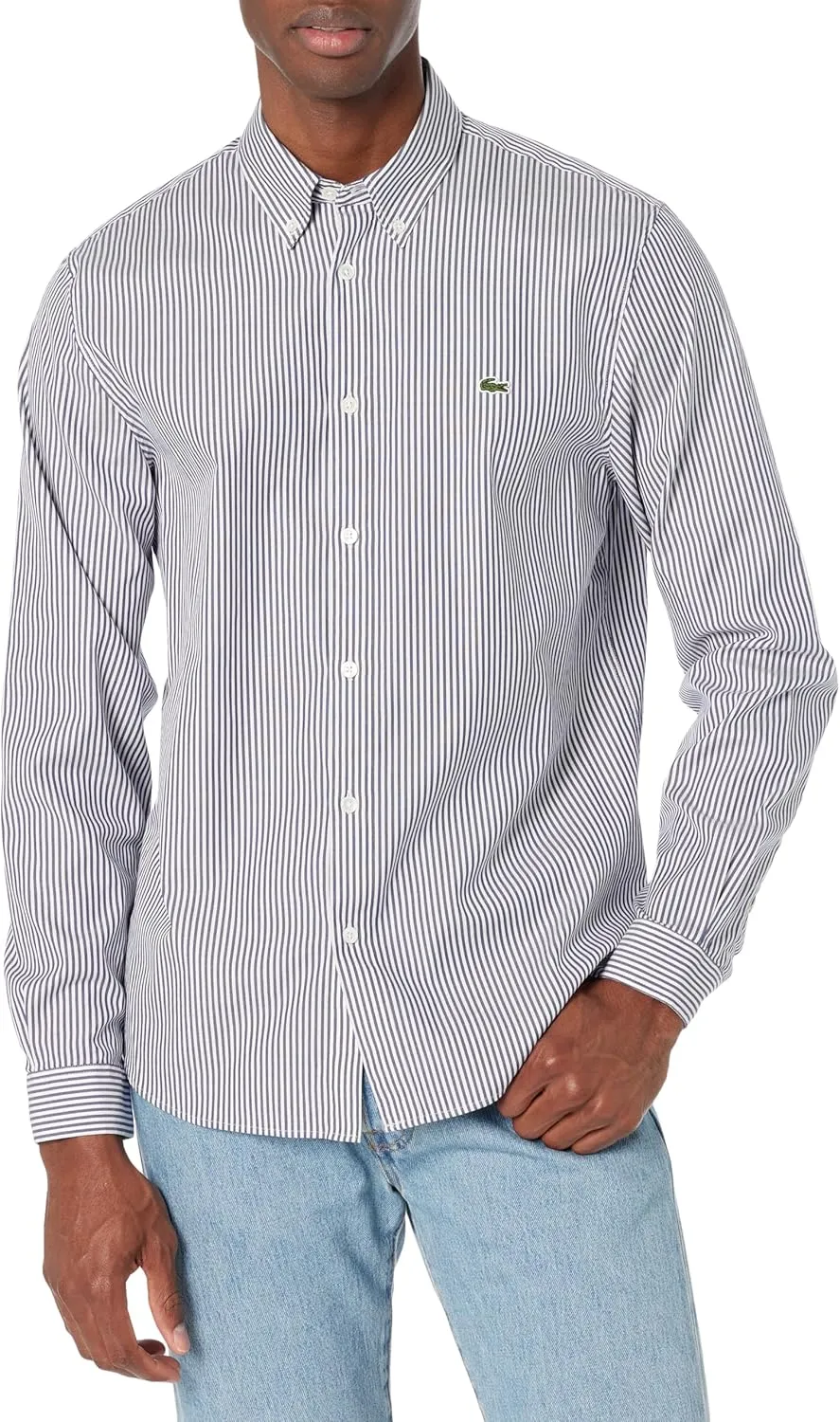 Lacoste Men's Regular Fit Long Sleeve Button Down Stripe Shirt