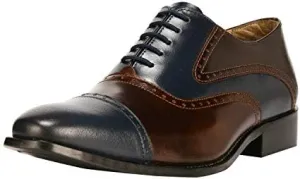 LIBERTYZENO Mens Burnished Toe Genuine Leather Adults Lace Up Oxford Dress Shoes for Prom Graduation