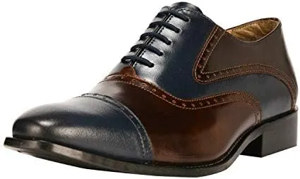 LIBERTYZENO Mens Burnished Toe Genuine Leather Adults Lace Up Oxford Dress Shoes for Prom Graduation