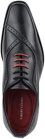 LIBERTYZENO Mens Burnished Toe Genuine Leather Adults Lace Up Oxford Dress Shoes for Prom Graduation