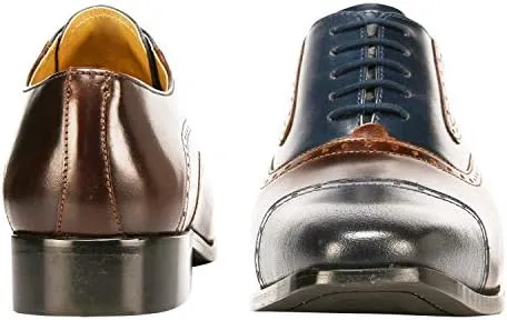 LIBERTYZENO Mens Burnished Toe Genuine Leather Adults Lace Up Oxford Dress Shoes for Prom Graduation