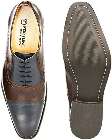 LIBERTYZENO Mens Burnished Toe Genuine Leather Adults Lace Up Oxford Dress Shoes for Prom Graduation