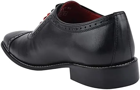 LIBERTYZENO Mens Burnished Toe Genuine Leather Adults Lace Up Oxford Dress Shoes for Prom Graduation