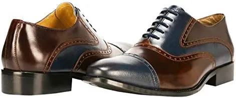 LIBERTYZENO Mens Burnished Toe Genuine Leather Adults Lace Up Oxford Dress Shoes for Prom Graduation